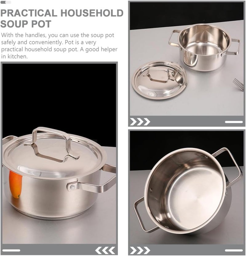 VOSAREA Stainless Steel Boiling Pot with Lid 18cm Thick Bottom Multi-functional Household Soup and Milk Cooking Pot for Everyday Kitchen Use - Image 3
