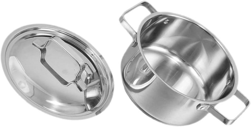VOSAREA Stainless Steel Boiling Pot with Lid 18cm Thick Bottom Multi-functional Household Soup and Milk Cooking Pot for Everyday Kitchen Use - Image 1