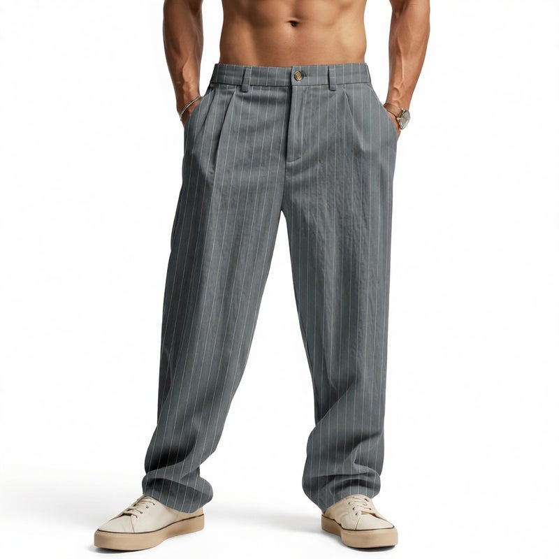 Men's Casual Striped Straight Leg Pants Summer Loose Fit Trousers - Image 2
