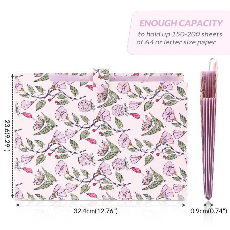SKYDUE Accordion File Organizer, Floral Expanding File Folders with 5 Pockets, Cute Document Organizer for Paper Bills Receipt Storage, School Office & Hospital Supplies Letter/A4 Size Light Purple - Image 5