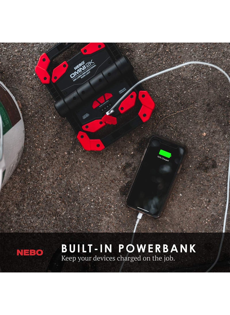 NEBO NEBO OMNI 2K Work Light: 2000 Lumen OMNI-Directional Rechargeable Portable Magnetic COB LED Flashlight USB Power Bank Six Light Modes  - Image 4