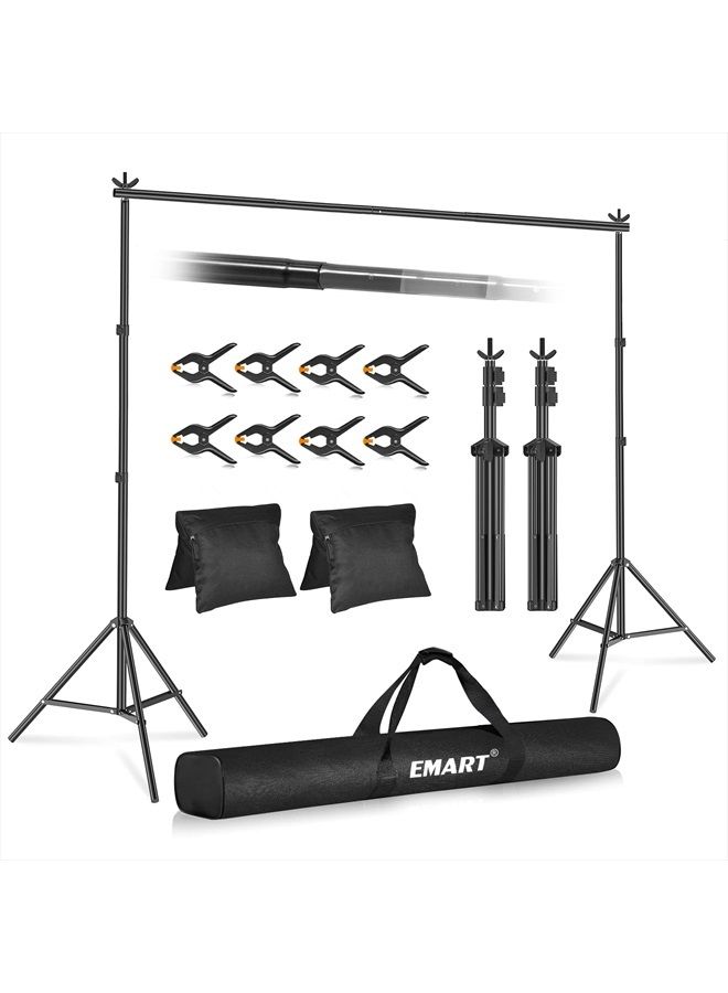 EMART Emart Backdrop Stand 10x7ft(WxH) Photo Studio Adjustable Background Stand Support Kit with 2 Crossbars, 8 Backdrop Clamps, 2 Sandbags and Carrying Bag for Parties Wedding Events Decoration - Image 1