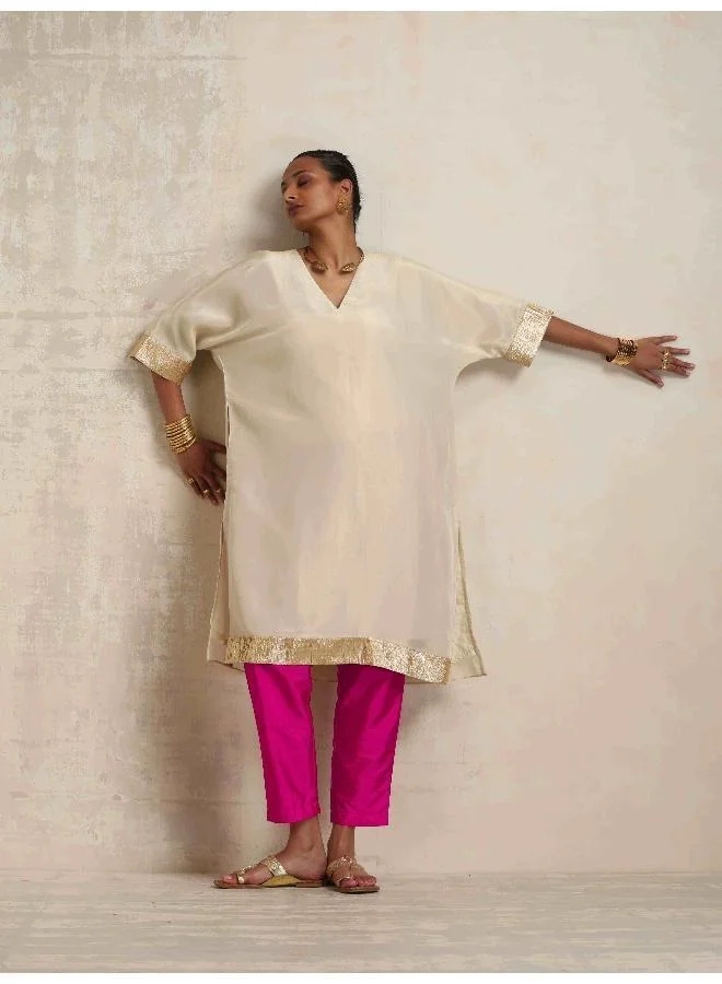 trueBrowns Ivory Tissue Kurta Co-ord Set