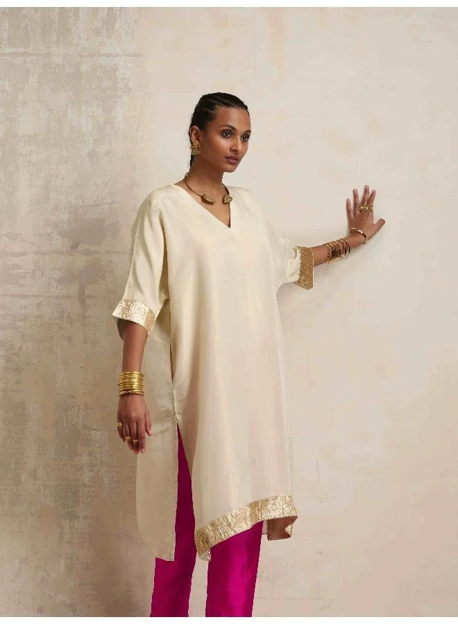 trueBrowns Ivory Tissue Kurta Co-ord Set