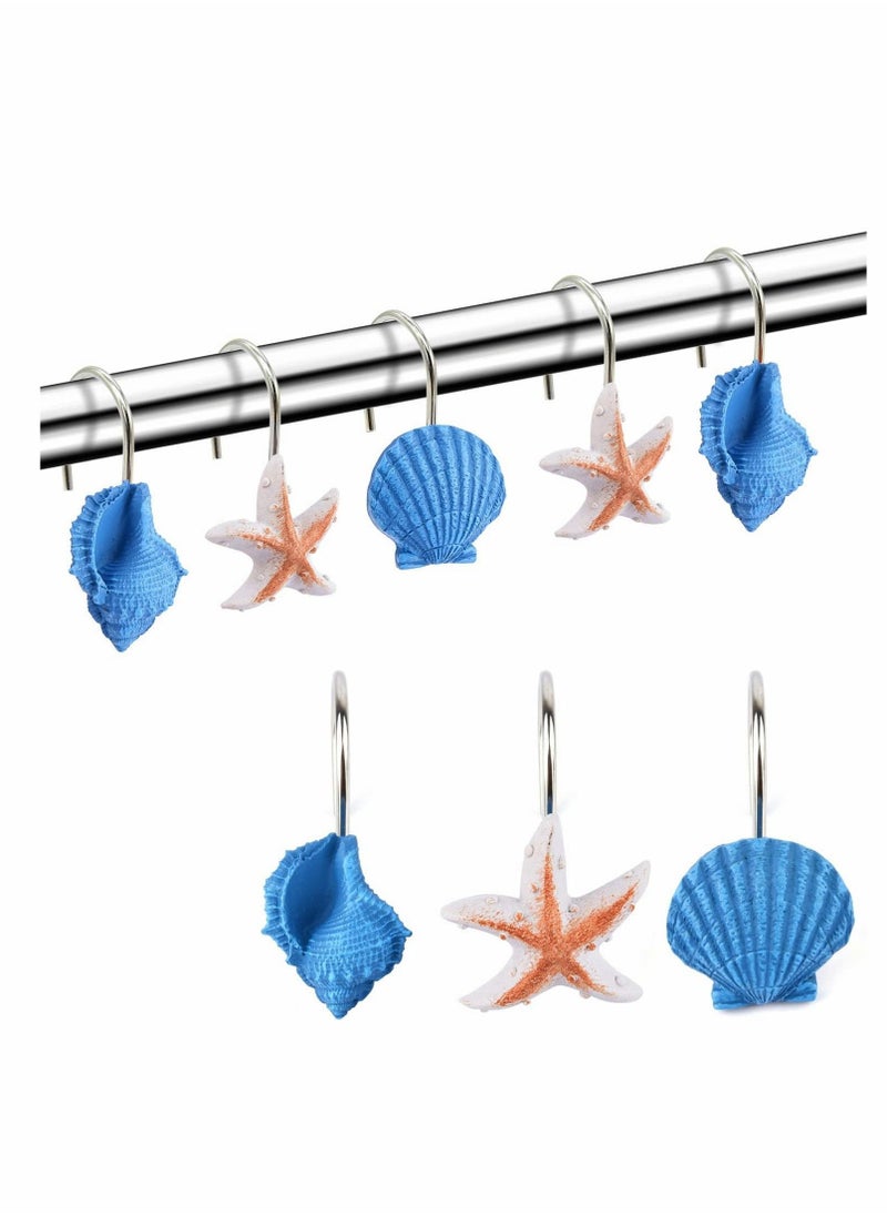 خطاطيف ستارة دش على شكل صدف، خطاطيف زخرفية مقاومة للصدأ من الراتنج للحمام، غرفة الأطفال، غرفة النوم، ديكور غرفة المعيشة 12 قطعة - Image 1