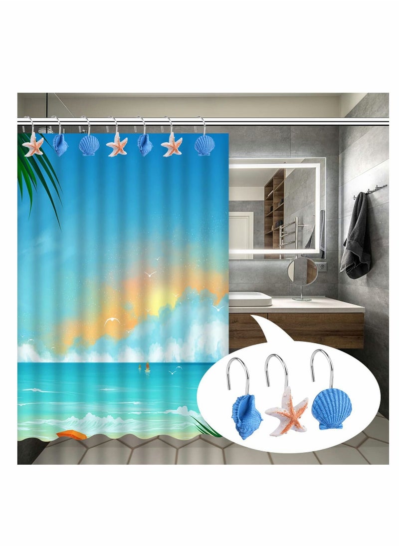 خطاطيف ستارة دش على شكل صدف، خطاطيف زخرفية مقاومة للصدأ من الراتنج للحمام، غرفة الأطفال، غرفة النوم، ديكور غرفة المعيشة 12 قطعة - Image 4