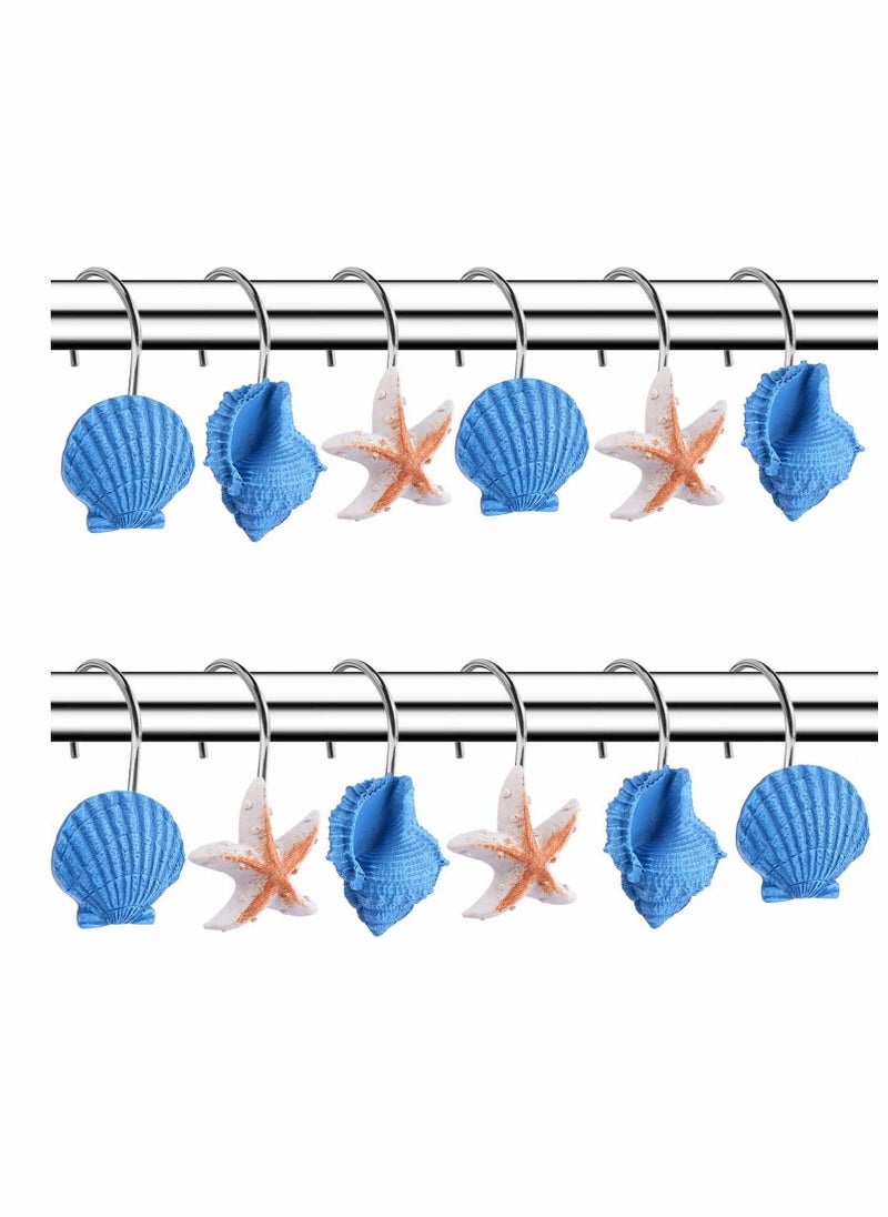 خطاطيف ستارة دش على شكل صدف، خطاطيف زخرفية مقاومة للصدأ من الراتنج للحمام، غرفة الأطفال، غرفة النوم، ديكور غرفة المعيشة 12 قطعة - Image 3