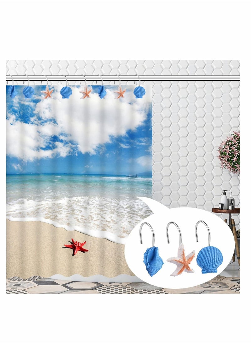 خطاطيف ستارة دش على شكل صدف، خطاطيف زخرفية مقاومة للصدأ من الراتنج للحمام، غرفة الأطفال، غرفة النوم، ديكور غرفة المعيشة 12 قطعة - Image 5