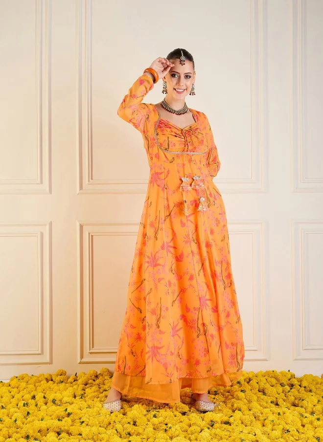 SASSAFRAS Ethnic Motifs Printed Sequinned Anarkali Kurta for Women