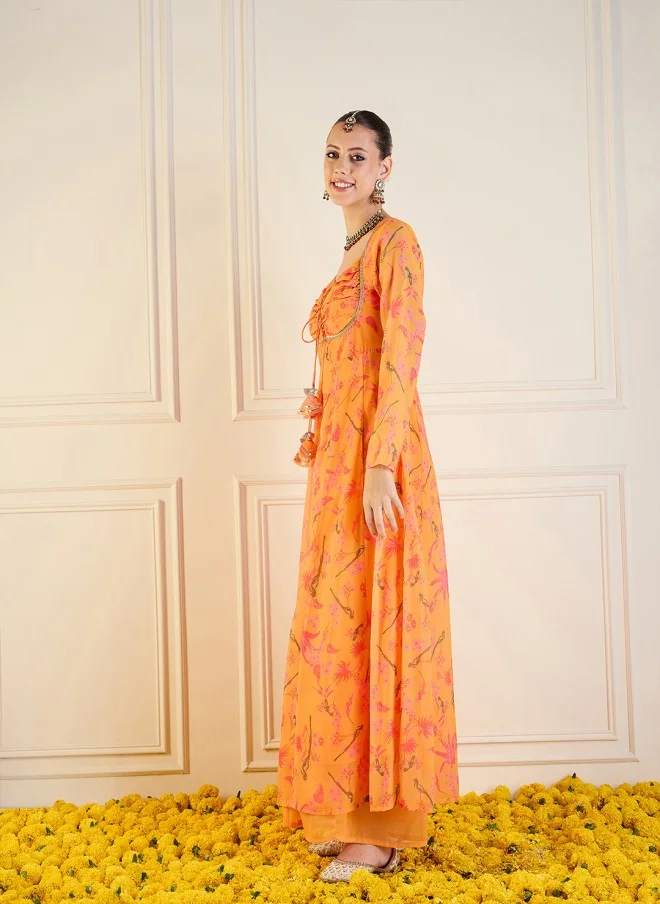 SASSAFRAS Ethnic Motifs Printed Sequinned Anarkali Kurta for Women