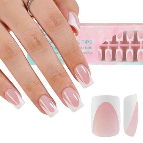 Misssix Deep French Gel Nail Tips, 160Pcs Short French Tip Press on Nails Square, No Need to File Tips Pre-lasting, Fake Nails for Nail Art DIY 16 Sizes - Image 1