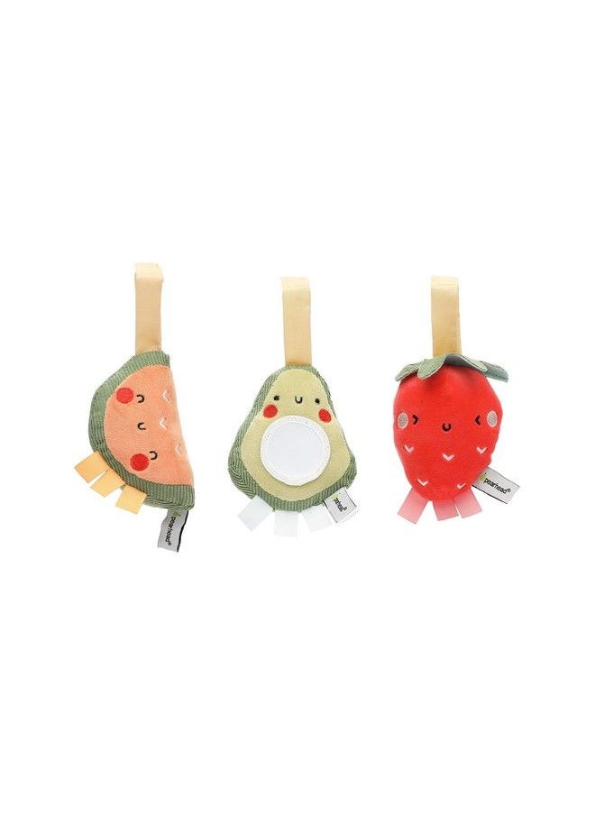 pearhead Fruit Stroller Toys Plush Corduroy Baby Travel Car Seat Toy Set Baby Hanging Interactive Toys Genderneutral Baby Travel Accessories Strawberry Avocado Watermelon Set Of 3  - Image 2