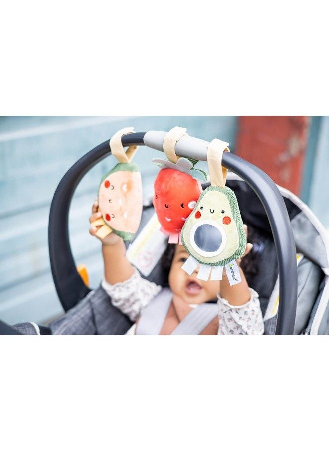 pearhead Fruit Stroller Toys Plush Corduroy Baby Travel Car Seat Toy Set Baby Hanging Interactive Toys Genderneutral Baby Travel Accessories Strawberry Avocado Watermelon Set Of 3  - Image 4