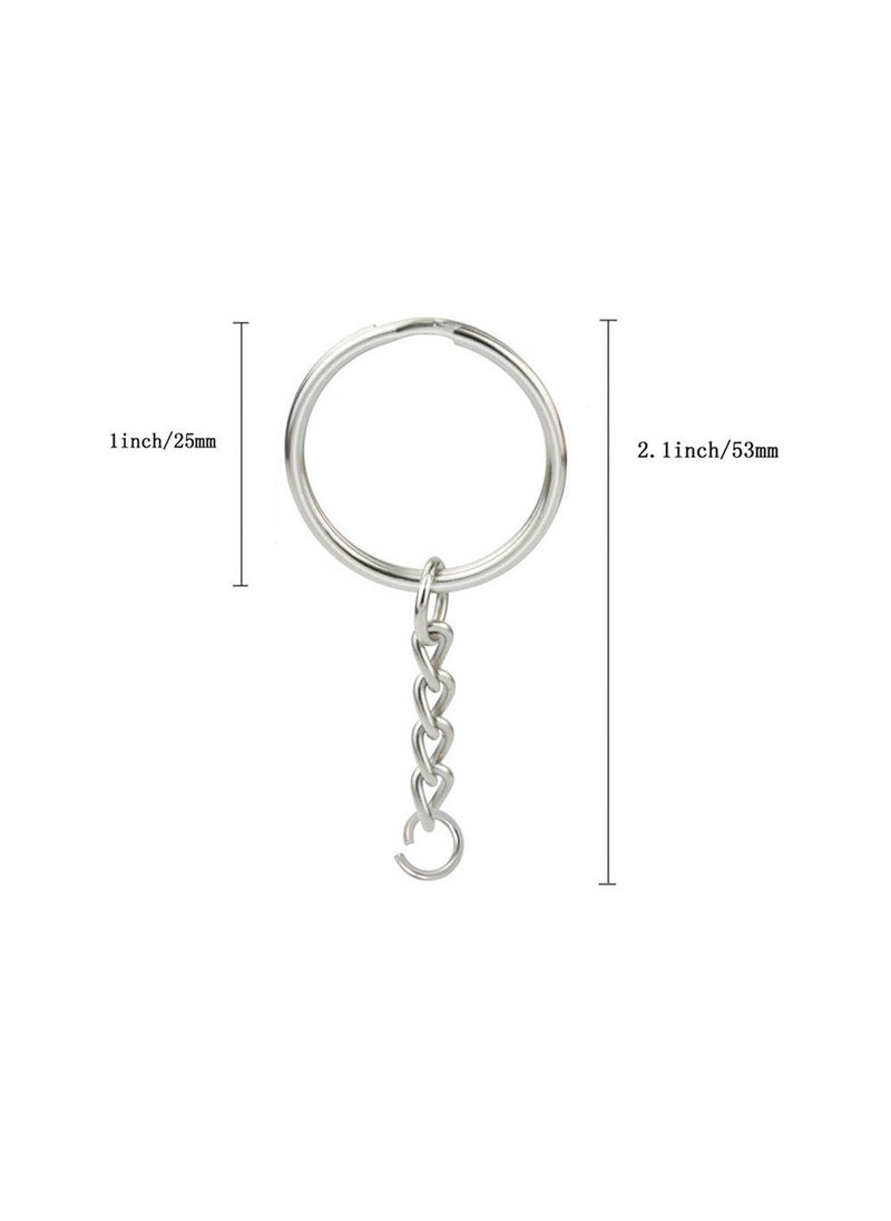kingforest - KINGFO 100PCS Split Key Ring with Chain and Jump Rings Nickel Plated Split Key Ring with Chain Silver Color Metal Split Key Chain Ring Parts with 1inch25mm Open Jump Ring and Connector - Image 1