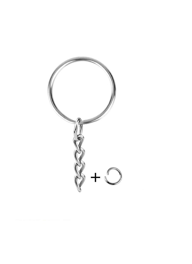 kingforest - KINGFO 100PCS Split Key Ring with Chain and Jump Rings Nickel Plated Split Key Ring with Chain Silver Color Metal Split Key Chain Ring Parts with 1inch25mm Open Jump Ring and Connector - Image 1