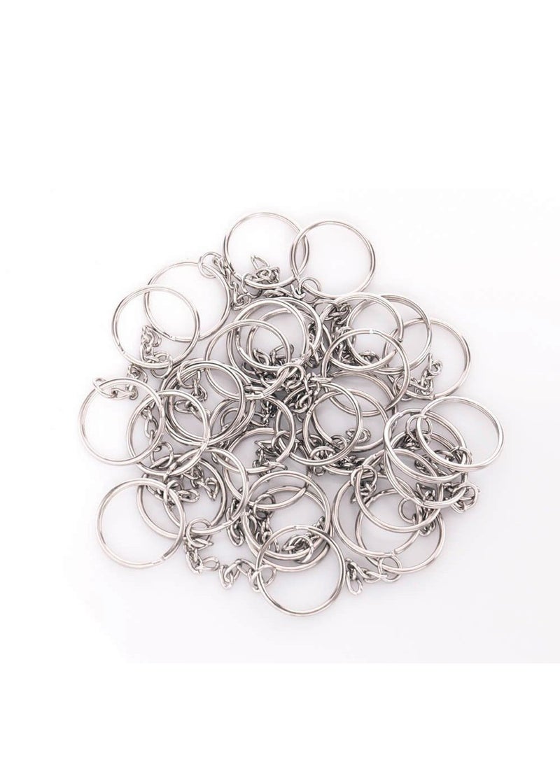 kingforest - KINGFO 100PCS Split Key Ring with Chain and Jump Rings Nickel Plated Split Key Ring with Chain Silver Color Metal Split Key Chain Ring Parts with 1inch25mm Open Jump Ring and Connector - Image 1