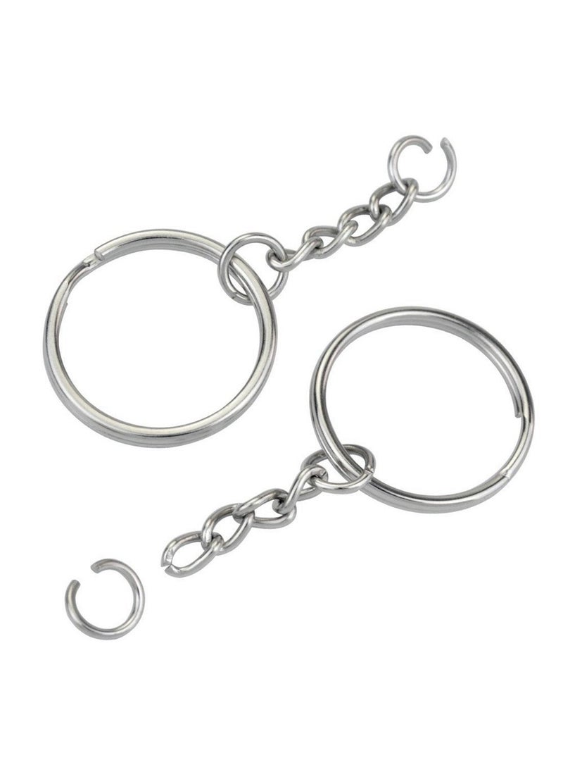 kingforest - KINGFO 100PCS Split Key Ring with Chain and Jump Rings Nickel Plated Split Key Ring with Chain Silver Color Metal Split Key Chain Ring Parts with 1inch25mm Open Jump Ring and Connector - Image 1