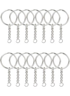 KINGFO 100PCS Split Key Ring with Chain and Jump Rings Nickel Plated Split Key Ring with Chain Silver Color Metal Split Key Chain Ring Parts with 1inch25mm Open Jump Ring and Connector