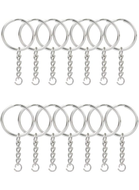 KINGFO 100PCS Split Key Ring with Chain and Jump Rings Nickel Plated Split Key Ring with Chain Silver Color Metal Split Key Chain Ring Parts with 1inch25mm Open Jump Ring and Connector
