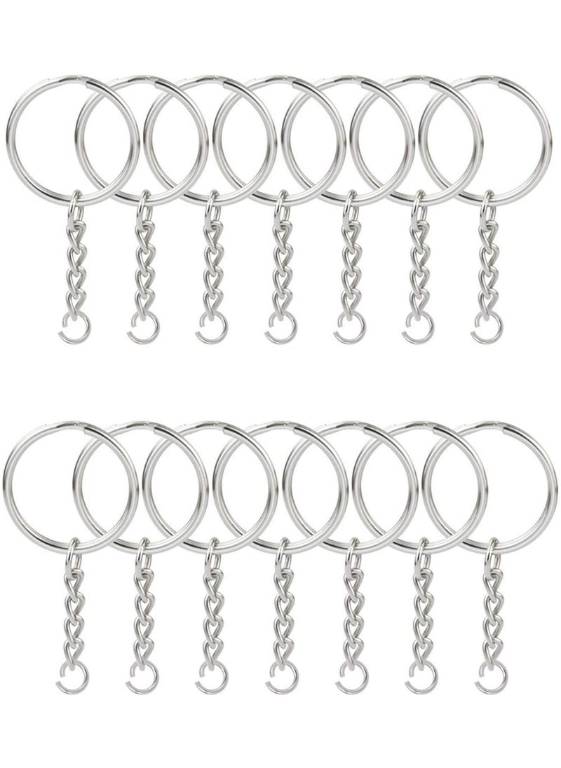 kingforest - KINGFO 100PCS Split Key Ring with Chain and Jump Rings Nickel Plated Split Key Ring with Chain Silver Color Metal Split Key Chain Ring Parts with 1inch25mm Open Jump Ring and Connector - Image 1