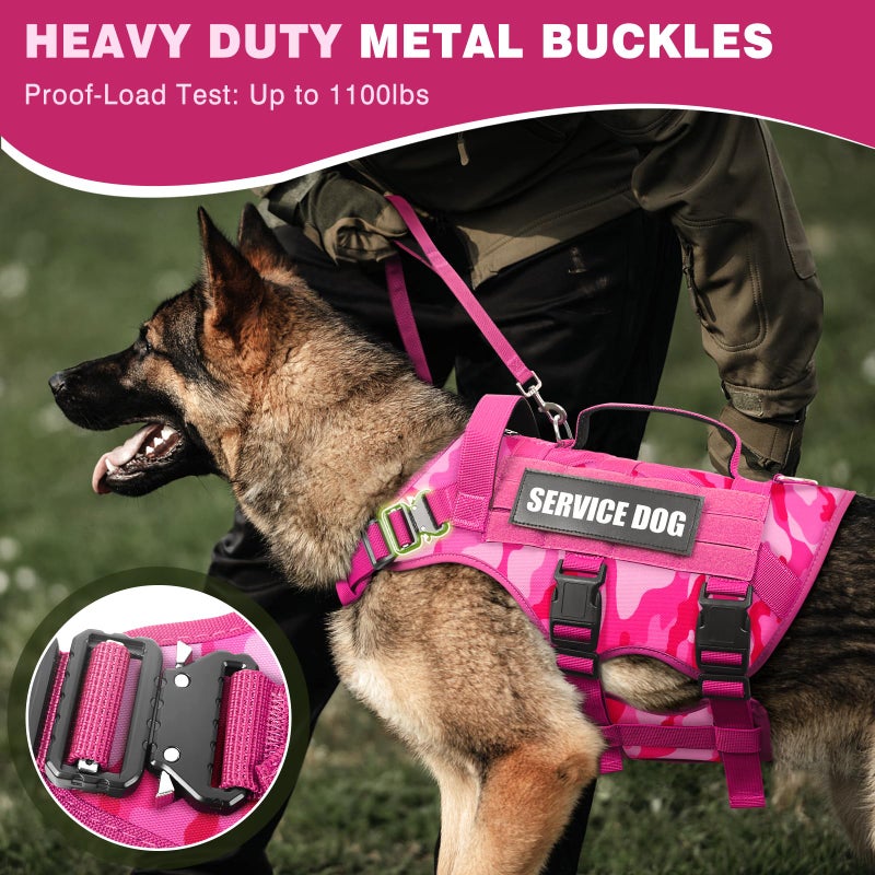 WINSEE Service Dog Vest Harness for Large Dog, Tactical Working MOLLE Vest with 10 Pet Patches, No Pull Heavy Duty Harness for Training Walking - Image 2