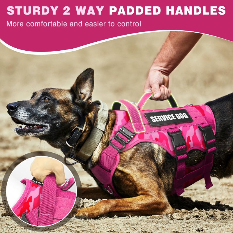 WINSEE Service Dog Vest Harness for Large Dog, Tactical Working MOLLE Vest with 10 Pet Patches, No Pull Heavy Duty Harness for Training Walking - Image 4