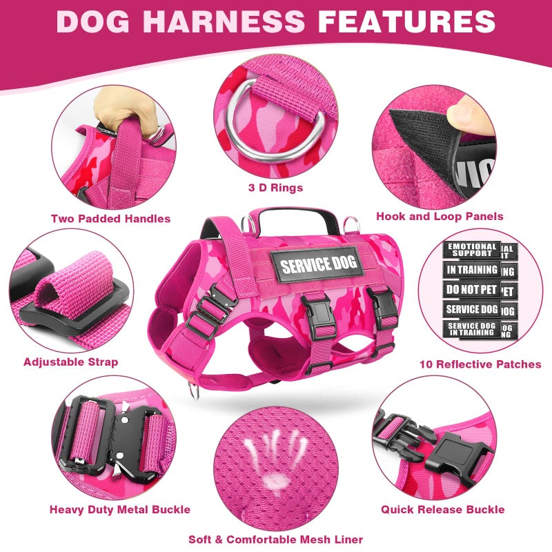 WINSEE Service Dog Vest Harness for Large Dog, Tactical Working MOLLE Vest with 10 Pet Patches, No Pull Heavy Duty Harness for Training Walking - Image 5