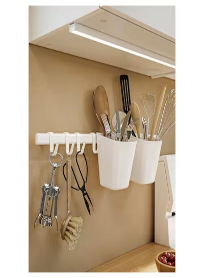 Rail with 4 Hooks And 2 Containers White - Image 1