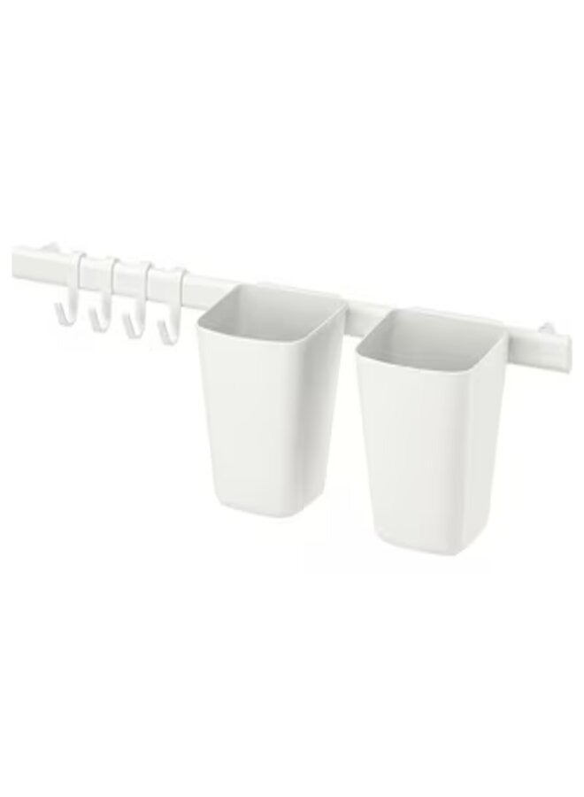 Rail with 4 Hooks And 2 Containers White - Image 2
