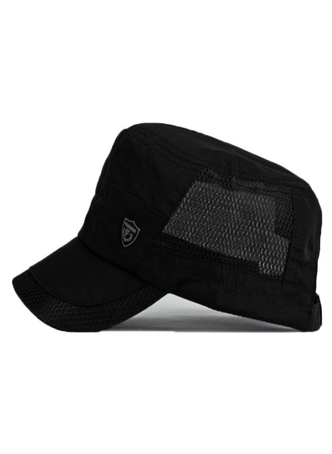 FASHIXD Mesh Military Cap Summer Army Hats for Men Quick Qry Short Bill Hat Cadet Cap (Black) - Image 2