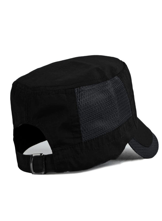 FASHIXD Mesh Military Cap Summer Army Hats for Men Quick Qry Short Bill Hat Cadet Cap (Black) - Image 3