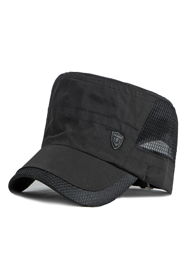 FASHIXD Mesh Military Cap Summer Army Hats for Men Quick Qry Short Bill Hat Cadet Cap (Black) - Image 1