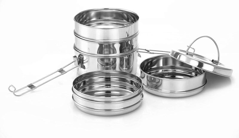 Expresso Stainless Steel Tiffin Carrier, Food Grade Lunch Box, Traditional Design for School & Office, 16.5 cm Diameter 5 Tier (5) - Image 2