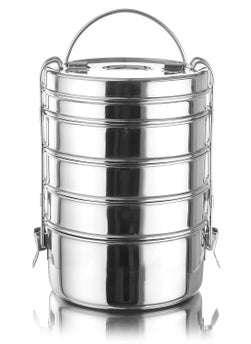 Expresso Expresso Stainless Steel Tiffin Carrier, Food Grade Lunch Box, Traditional Design for School & Office, 16.5 cm Diameter 5 Tier (5)  - Image 1