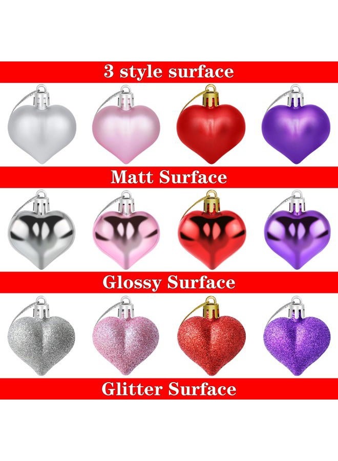 Yuronam 12 PCS Heart Ornaments 3 Different Finishes Heart Shaped Hanging Ornaments for Valentine's Day Wedding Christmas Tree Mother's Day Anniversary Party Decoration (Pink) - Image 3