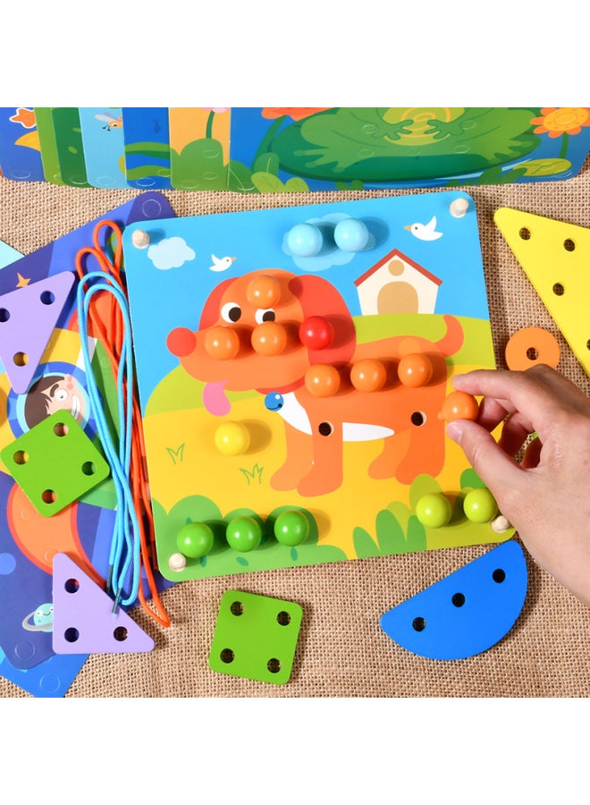 لوحة خيوط يدوية للتعليم المبكر للأطفال 2 في 1، خيوط أظافر الفطر، لغز فسيفساء إبداعي، ألعاب تعليمية - اللون: Ohye-2 في 1 تعليم الطفولة المبكرة DingTalk Music 0.85 - Image 2
