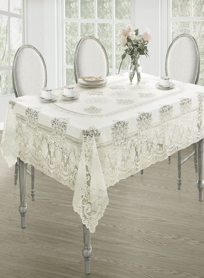 Newbridge Holiday Allison Square Lace Tablecloth, 52 x 52 Inch, Heirloom Scalloped Polyester Lace Table Cloth, Ivory - Image 1