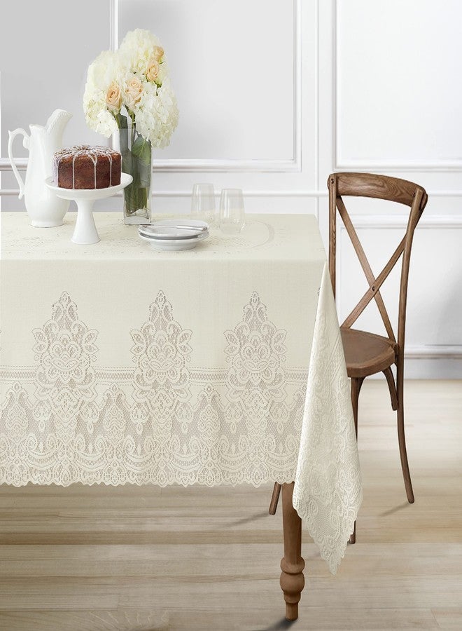 Newbridge Holiday Allison Square Lace Tablecloth, 52 x 52 Inch, Heirloom Scalloped Polyester Lace Table Cloth, Ivory - Image 4