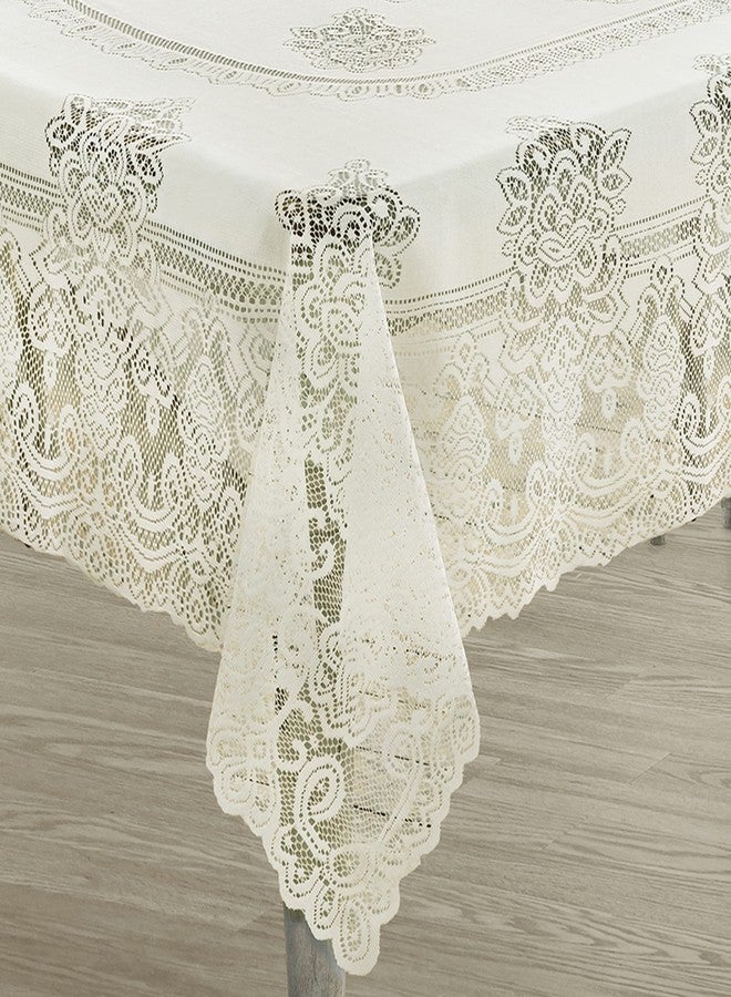 Newbridge Holiday Allison Square Lace Tablecloth, 52 x 52 Inch, Heirloom Scalloped Polyester Lace Table Cloth, Ivory - Image 2