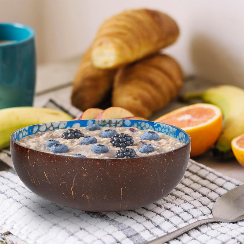 ChezMax Natural Coconut Bowl with Mother of Pearl Inlaid Shell - Handcrafted Home Decoration, Entryway Table Key Bowl or Candy Container, Fruit and Nuts Holder (Blue) - Image 4