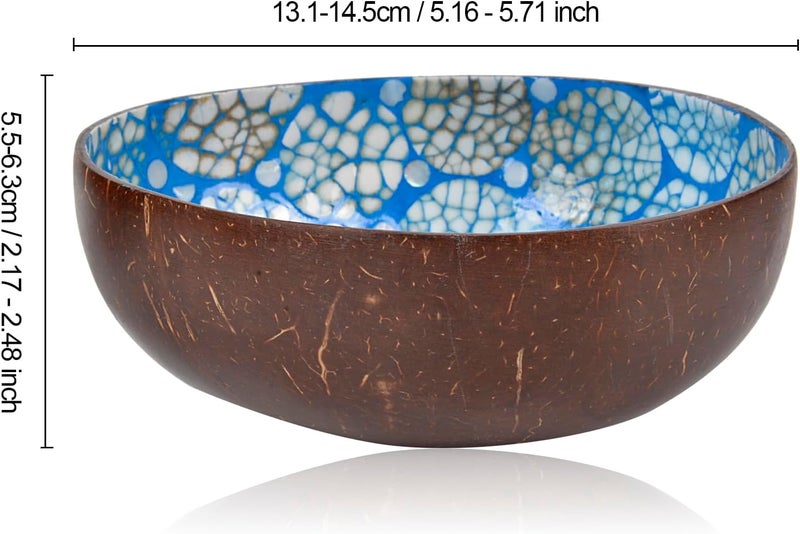 ChezMax Natural Coconut Bowl with Mother of Pearl Inlaid Shell - Handcrafted Home Decoration, Entryway Table Key Bowl or Candy Container, Fruit and Nuts Holder (Blue) - Image 2