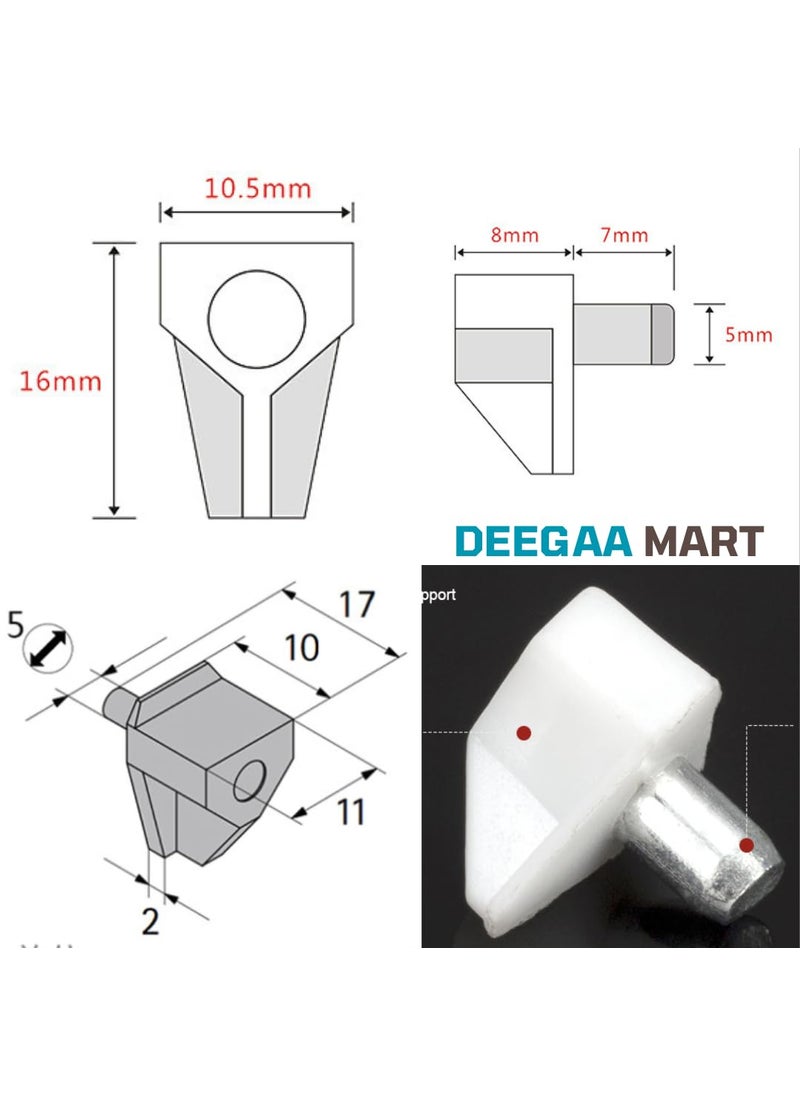 DEEGAA MART DEEGAAMART 70 Nos Shelf Support Pegs 5 mm Plastic Shelf Pins Cabinet Shelf Clips for Kitchen FurnitureCabinet Shelf PegsMilky White Plastic Shelf PinsTempered Glass Shelf Support Peg  - Image 2