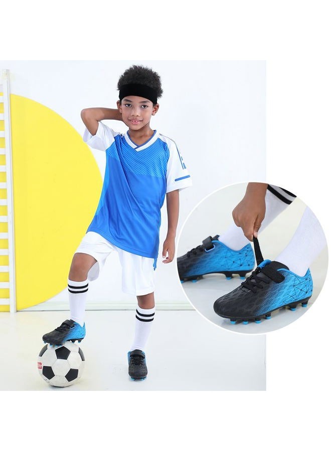 brooman Kids Firm Ground Soccer Cleats Boys Girls Athletic Outdoor Football Shoes(13,Black Blue) - Image 3