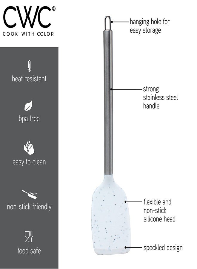 كوك ويذ كولرز أدوات طهي سيليكون من COOK WITH COLOR، طقم أدوات مطبخ، أدوات مطبخ سيليكون سهلة التنظيف، أدوات طهي لأواني الطهي غير اللاصقة، طقم أدوات مطبخ، 5 قطع، أبيض منقط - Image 2