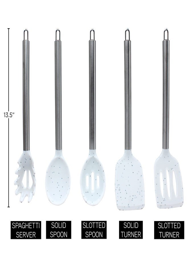 كوك ويذ كولرز أدوات طهي سيليكون من COOK WITH COLOR، طقم أدوات مطبخ، أدوات مطبخ سيليكون سهلة التنظيف، أدوات طهي لأواني الطهي غير اللاصقة، طقم أدوات مطبخ، 5 قطع، أبيض منقط - Image 5