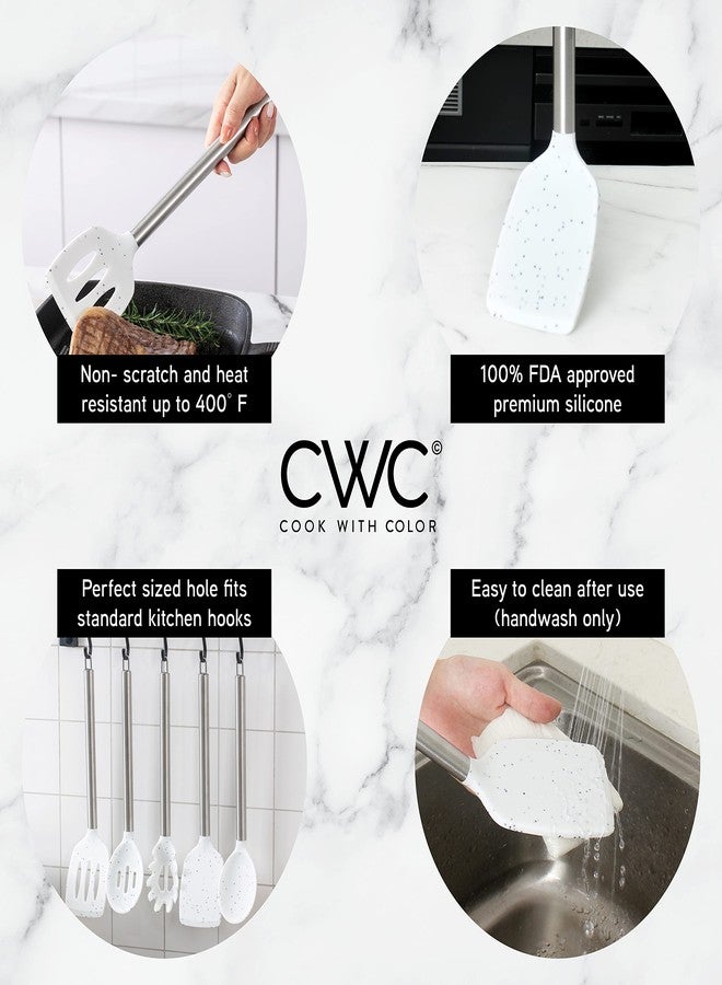 كوك ويذ كولرز أدوات طهي سيليكون من COOK WITH COLOR، طقم أدوات مطبخ، أدوات مطبخ سيليكون سهلة التنظيف، أدوات طهي لأواني الطهي غير اللاصقة، طقم أدوات مطبخ، 5 قطع، أبيض منقط - Image 4