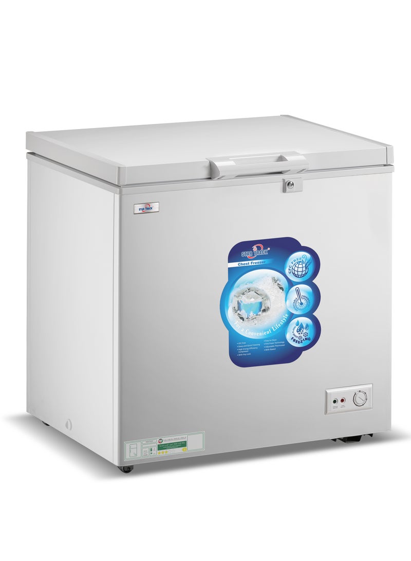 STAR TRACK Chest Freezer 275L ST-CFW-275L | Deep Freezer with Hinged Top Door & Inner Sliding Glass | -18°C Freezing | Manual Defrost | R600a | External Condenser | 1 Basket | White | LED Light 275 L ST-CFW-275L White - Image 1