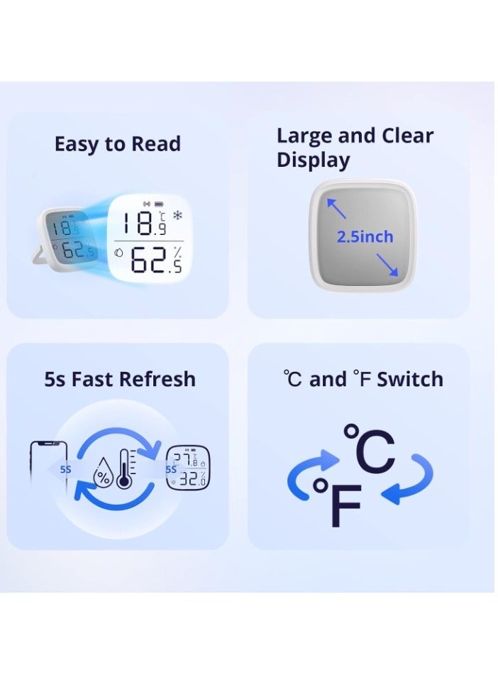 SONOFF Indoor Temperature Humidity Sensor, Compact And Lightweight Thermometer Hygrometer, Portable Large Display Digital Humididty Meter For Home Office, (1pc, White) - Image 4