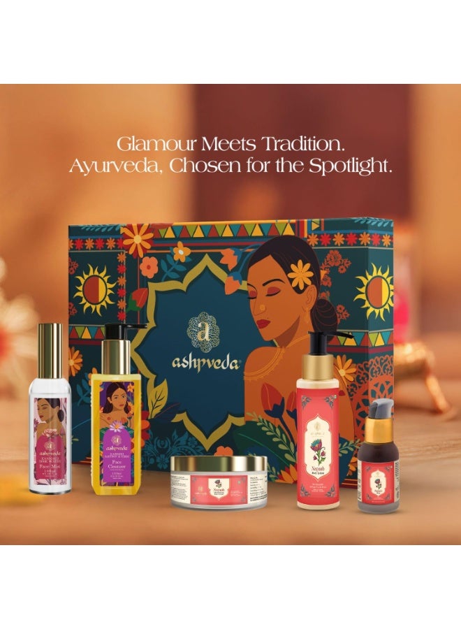 Ashpveda Royale IIFA Gift Box – Ayurvedic Skincare Gift Set with Nayaab Transforming Serum 30ml, Kashmiri Saffron & Neem Face Wash 100ml, Rose Face Mist 100ml, Nayaab Body Lotion 100ml & moisturising face cream 50g - Image 2