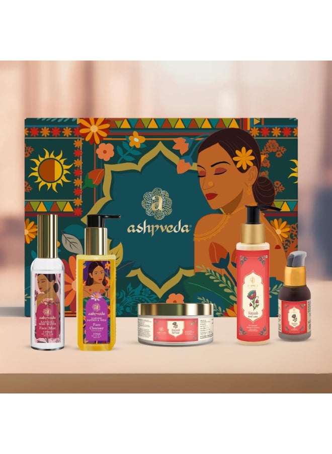 Ashpveda Royale IIFA Gift Box – Ayurvedic Skincare Gift Set with Nayaab Transforming Serum 30ml, Kashmiri Saffron & Neem Face Wash 100ml, Rose Face Mist 100ml, Nayaab Body Lotion 100ml & moisturising face cream 50g - Image 1